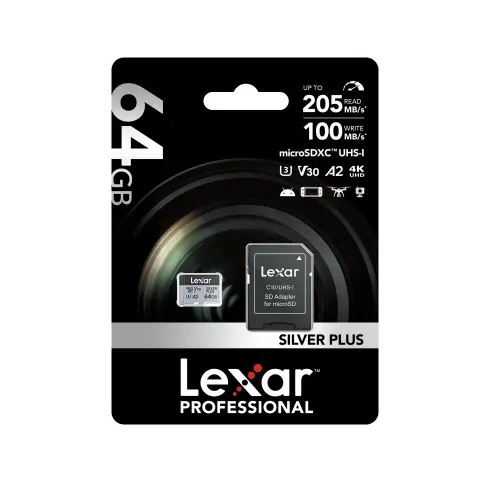 Carte micro sdxc LEXAR MICROSDXC SILVER + 64 G V 30 - 3