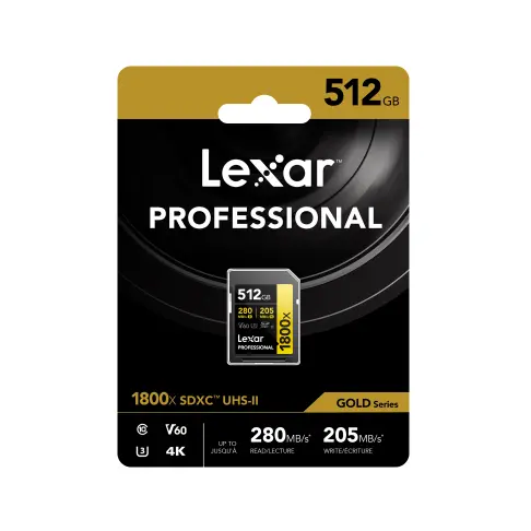Carte mémoire LEXAR SD PRO GOLD 1800 X 512 GB V 60 - 1